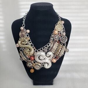 Lucia Multi-strand Metal, Pearl, Rhinestone Chunky Choker Necklace
